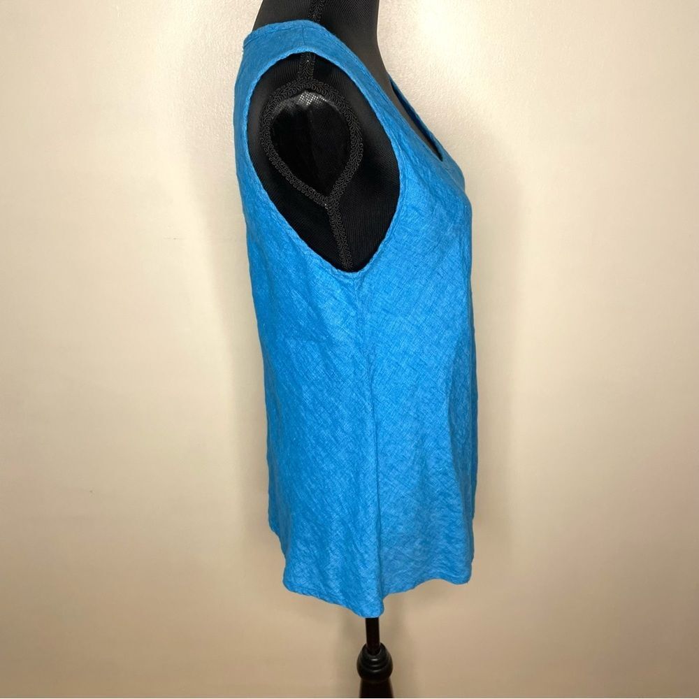 Flax Linen Top Sleeveless Tank Lagenlook Coastal Beach New Blue Size Small - Picture 3 of 7